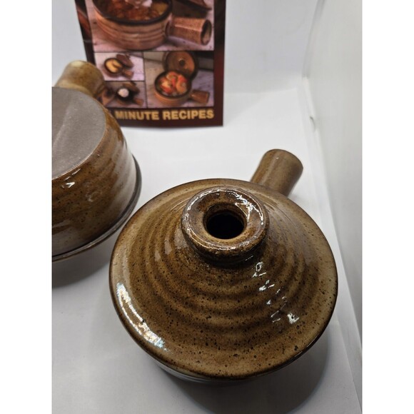 Stone Wave Microwave Cooker Set of 2 w/ Lids, 18 Recipe Book Ceramic Stoneware - Picture 8 of 15